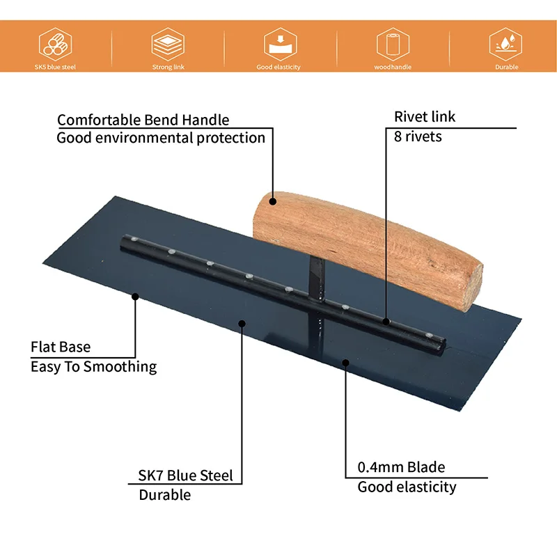 Finishing Trowel Masonry Construction Tools 27cm Blue Steel For Concrete Cement Applying Putty Wall Construction Home Decorating 4
