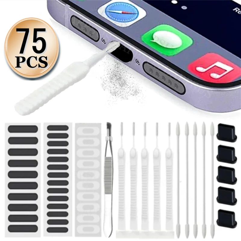 For iPhone 15 14 Samsung Mi Phone Speaker Sticker Port Dust Plug Cleaner Tool Kit Universal Charging Ports Cleaning Brush Set