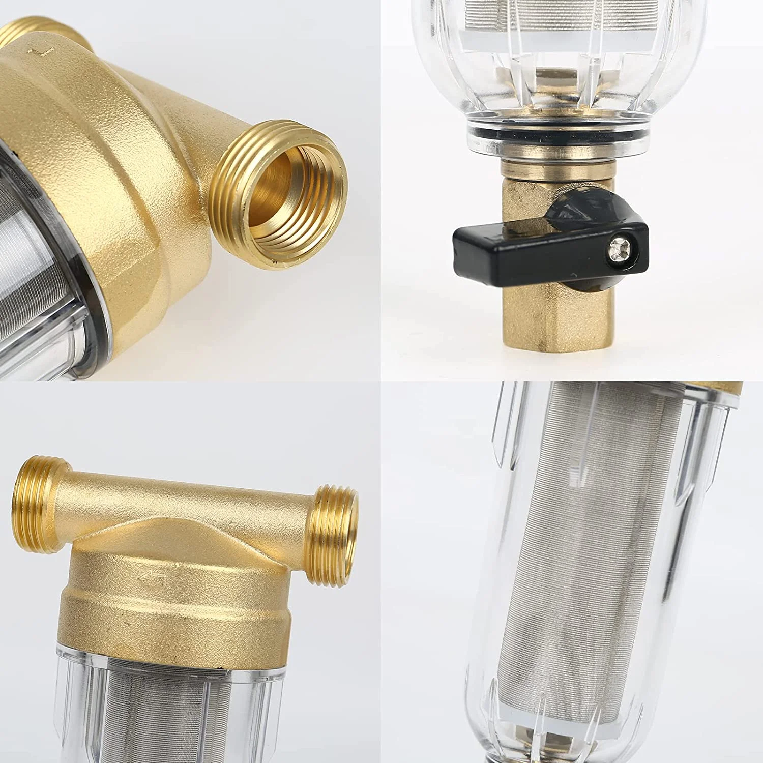 Reusable Whole House Spin Down Sediment Water Filter, 50 Micron Flushable Prefilter Filtration1" MNPT + 3/4" FNPT + 3/4"MNPT