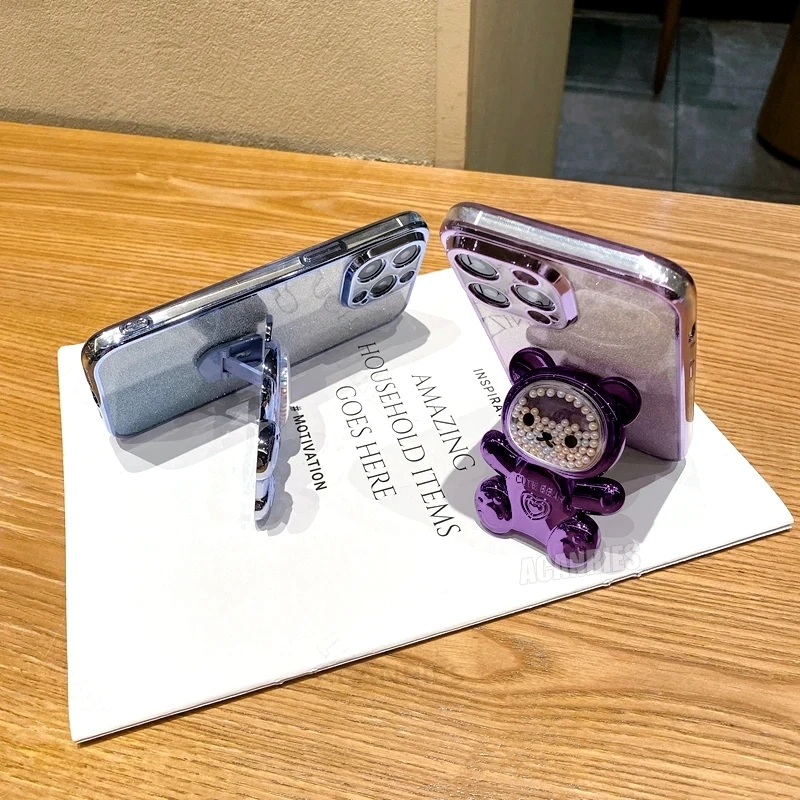 Cute Bear Holder Plating Silicone Stand Case