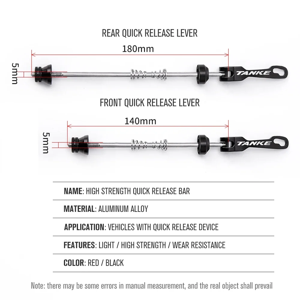 Bicycle quick release skewer TANKE Bicycle Quick Release Bolt Hub Skewers Lever Axle Road Mountain Bike Replacement Cycling Parts For Front 100mm Rear 135mm