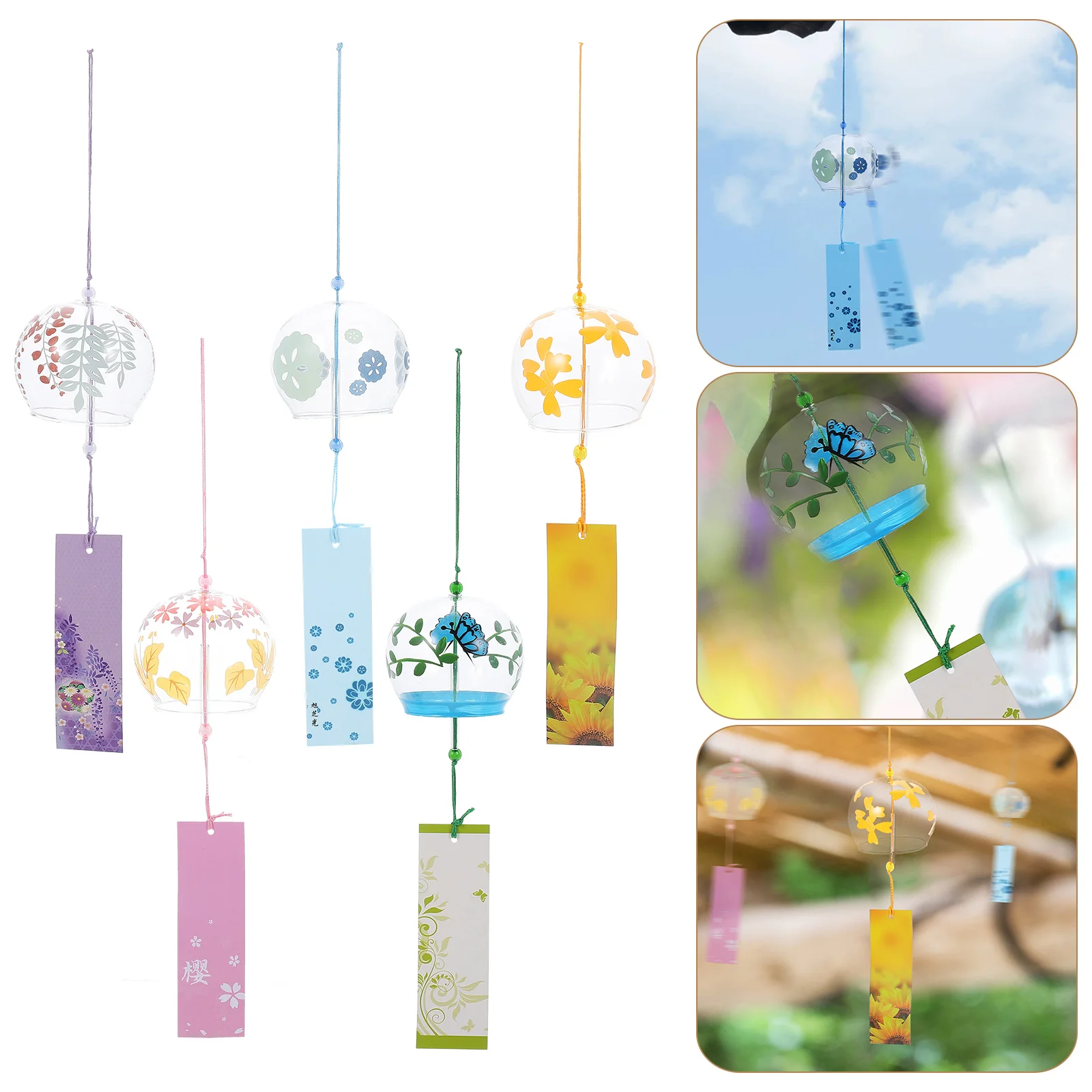 

5 Pcs Decorate Glass Wind Chimes Miss Vintage Handcrafted Bells Outdoor Clearance