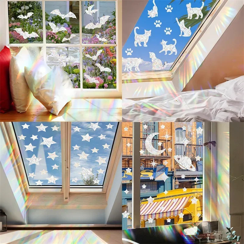 Sun Catcher Window Stickers Cloud Animals Butterfly Flower Pattern Electrostatic Rainbow Prisms Sunlight Decals