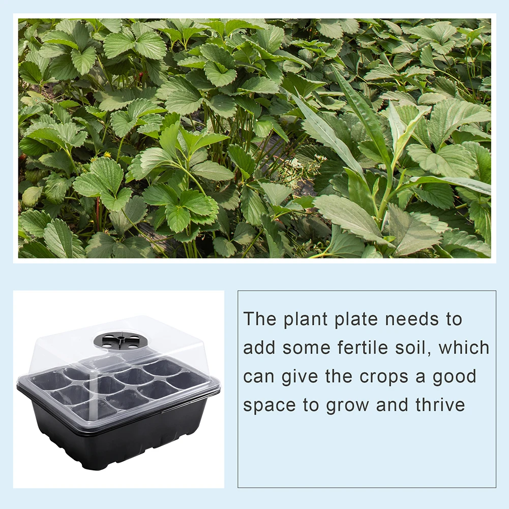 Seed Tray 12 Holes Cell Propagator Growth Thickening Seedling Start Growth Tray with Humidity Dome  For Greenhouse Plants