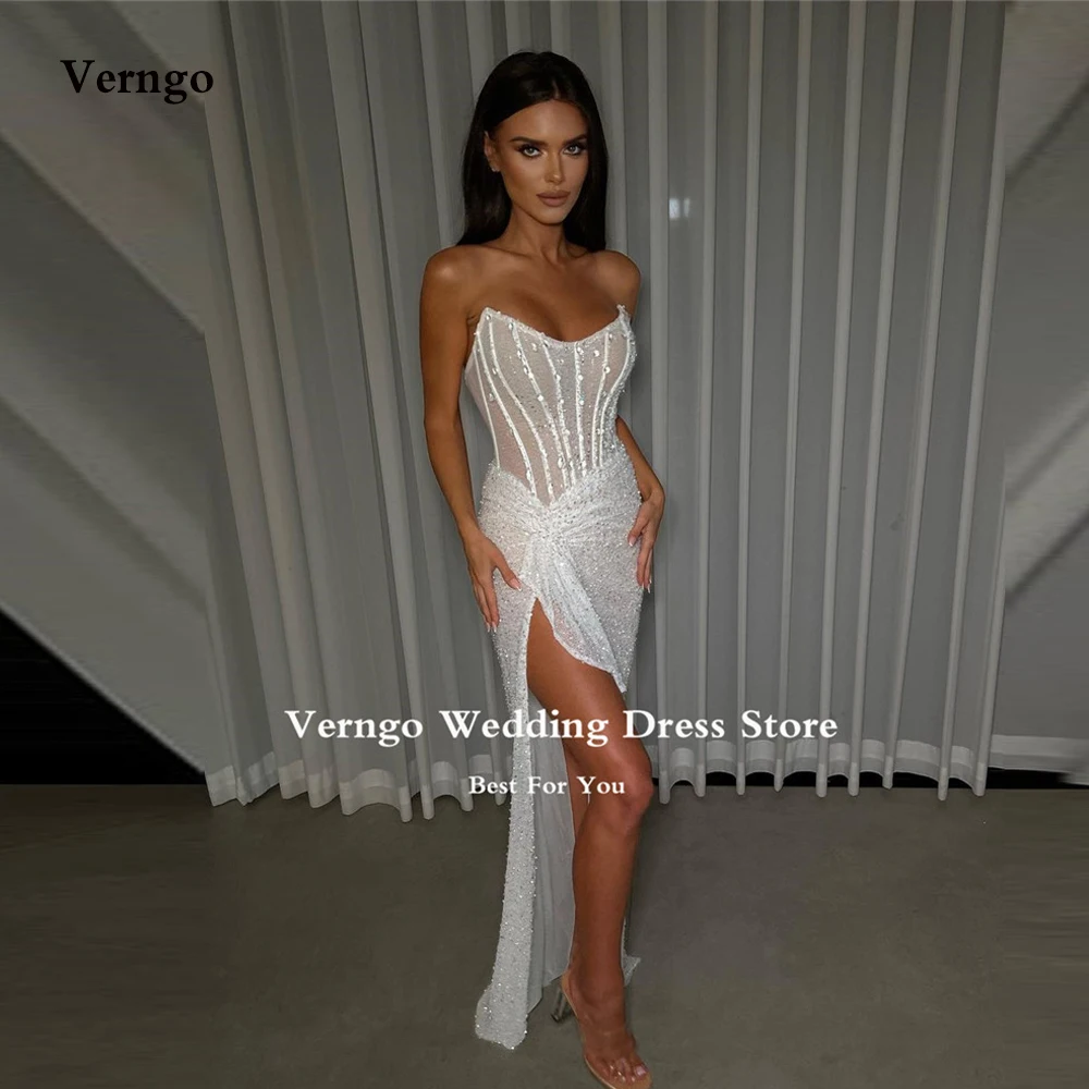 

Блестящие сексуальные пляжные строгие платья Verngo с разрезом сердечком, модные арабские женские вечерние платья для выпускного вечера, блестящее официальное платье