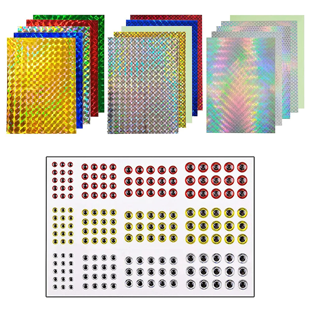 193PCS Holographic Adhesive Film Sticker Flash Tape 3D Fishing lure eyes  Repair Kit DIY Making Fly Tying fishing material