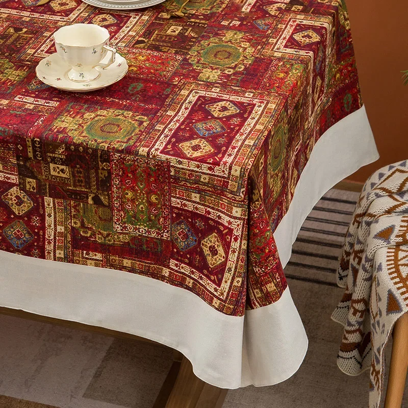 

Cotton and Linen Tablecloth Light Luxury Living Room Coffee Table Rectangular Dining Table Dustproof Tablecloth Bohemia