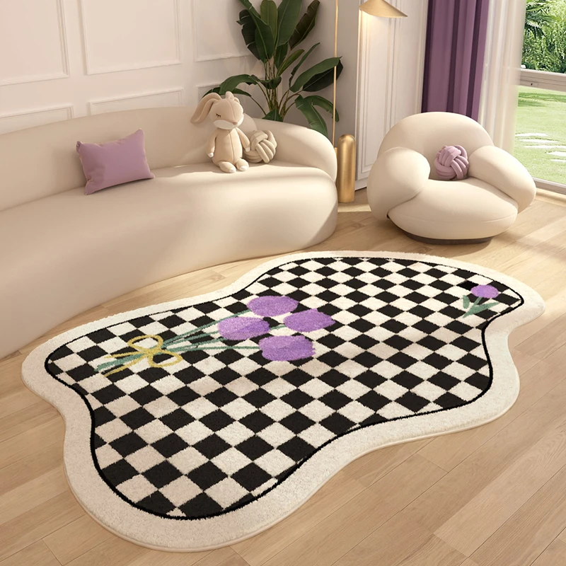 

Carpet for Living Room Cute Special-shaped Plaid Printed Bedroom Plush Rug Home Decoration Large Area IG Cloakroom Fluffy Mat