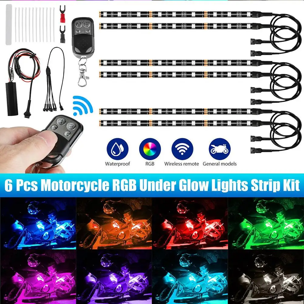 6 RGB LED Motorcycle LED Strip Lights Colorful Rgb Atmosphere Lamp Wireless  Remote Voice activated Music Rhythm Lights Strips| | - AliExpress