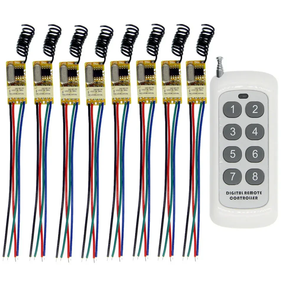 

Universal DC 3.6V 3.7V 4.2V 4.5V 5V 6V 7.4V 9V 12V Mini Relay Switch Contact NO COM NC 8CH Remote Wireless Switch