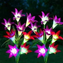 

4 Head Outdoor Solar Light Lily Flowers Garden Lamp Waterproof Stake LED Landscape Light For Lawn Patio Yard Pathway Decoration