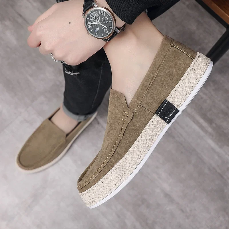 Men Loafers Shoes Summer Shoes Man New Fashion Canvas Footwear Soft Flat Comfy Flock Suede Leather Men Casual Vulcanized Shoe 2