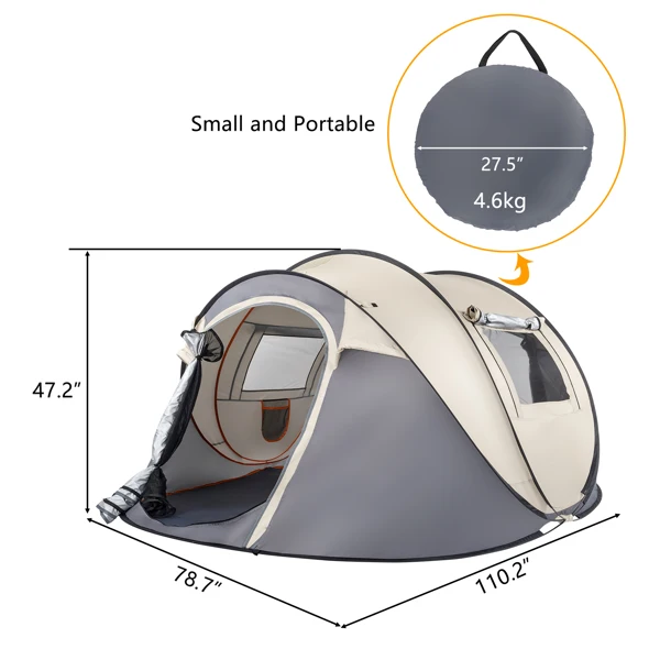  卡其色 船型速开 露营帐篷 纤维杆 涤纶布 280*100*120cm N001-40