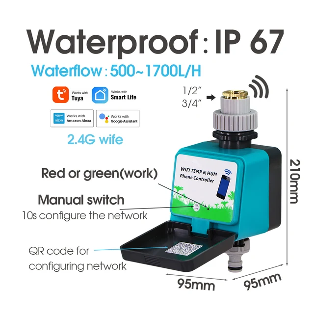 Wifi Garden Water Timer with Soil Humidity Temperature Monitor Wireless Bluetooth-compatible Controller Smart Sensor Waterproof 3