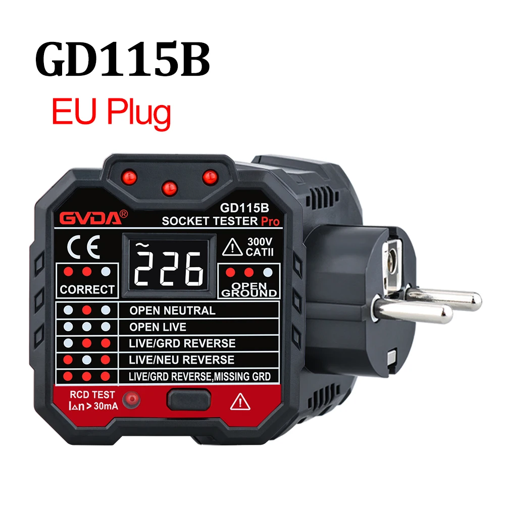 GVDA Socket Outlet Tester Voltage Detector Electric Circuit Breaker Finder Ground Zero Line US EU UK Plug Polarity Phase Check