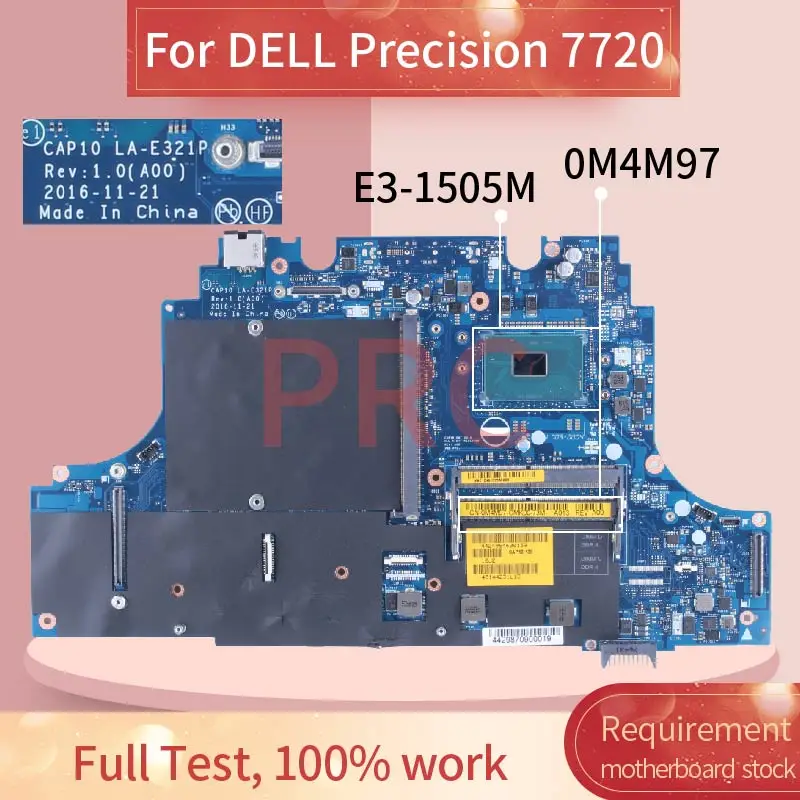 

For DELL Precision 7720 E3-1505M Laptop Motherboard LA-E321P 0M4M97 SR32K DDR4 Notebook Mainboard