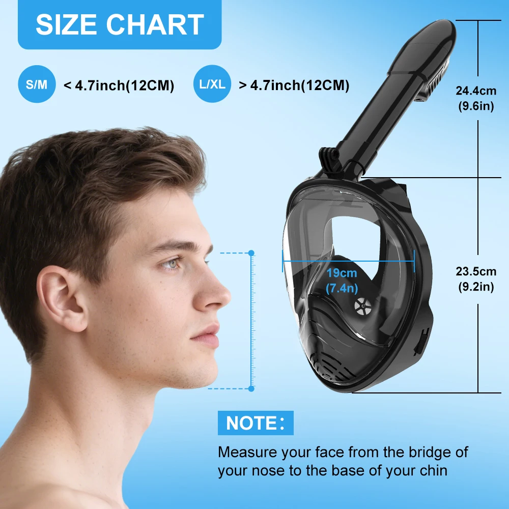 신형 풀페이스 성인용 스노클 마스크 드라이 탑 180도 파노라마 뷰 스노클링 마스크 김서림 방지 누수 방지 스포츠 카메라 마운트 포함