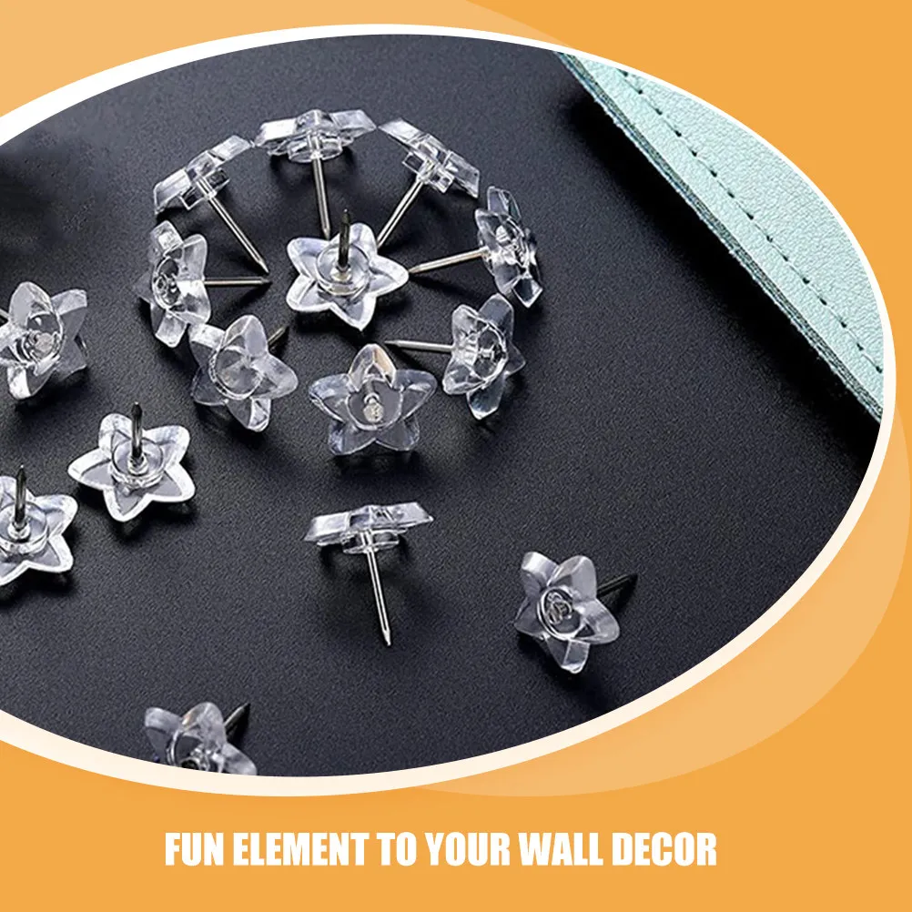 50개 별 모양 푸시핀, 투명 장 압정, 코르크보드 벽걸이용, 사무실 및 가정용 벽걸이용 푸시핀