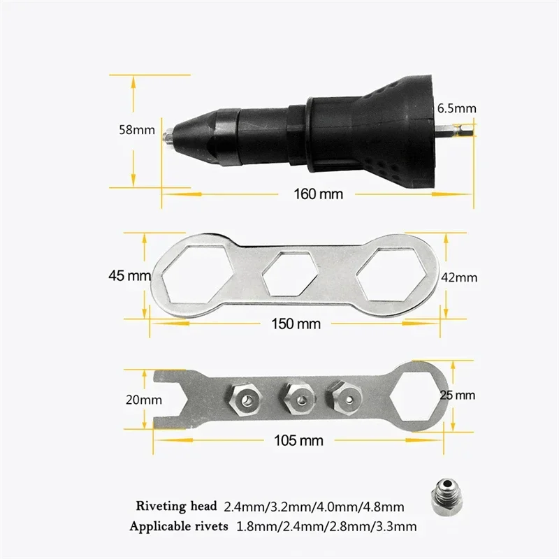 Electric Rivet Nut Gun Pull Drill Riveter Conversion Adapter Cordless Nozzle Nut Tool Manual Nail Gun Riveting