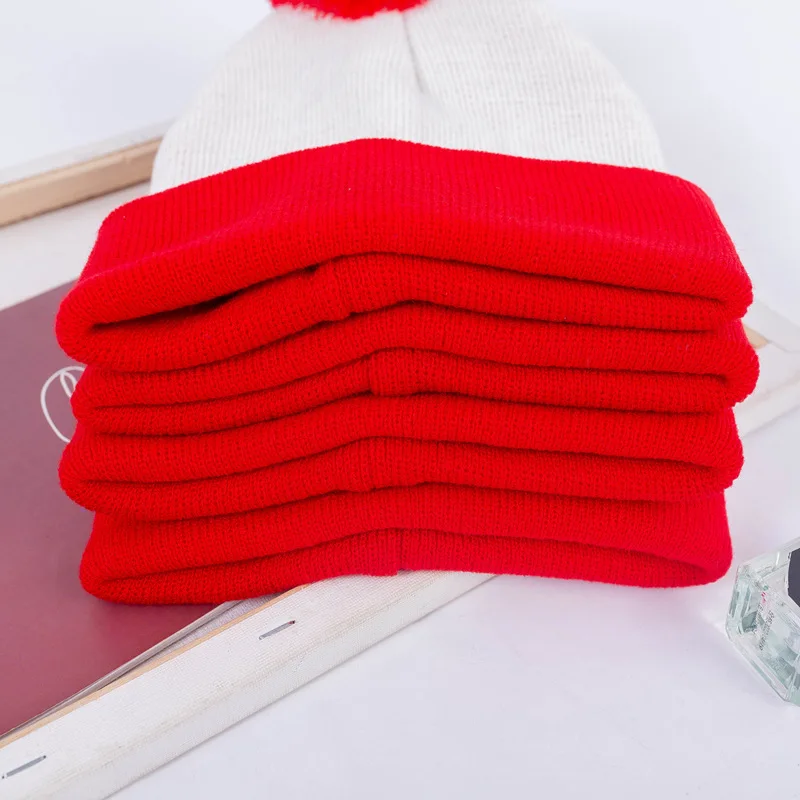 Rote Beanie für Männer und Frauen, Weihnachtsdekoration, farbblockierende Wollmütze, Halloween, gestreift, rote Wollknäuel-Strickmütze – Detail 21