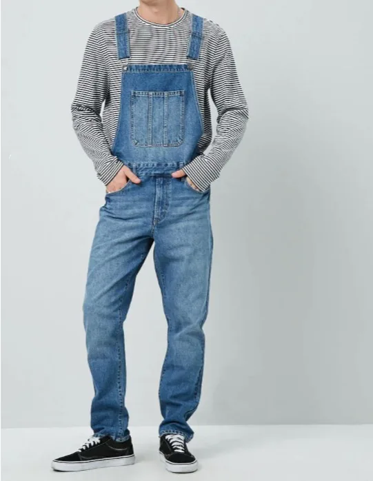 Men's Denim Overalls Suspenders Jeans Washed Autumn Casual Straight Denim Pants Fashion Trousers Jeans Overalls