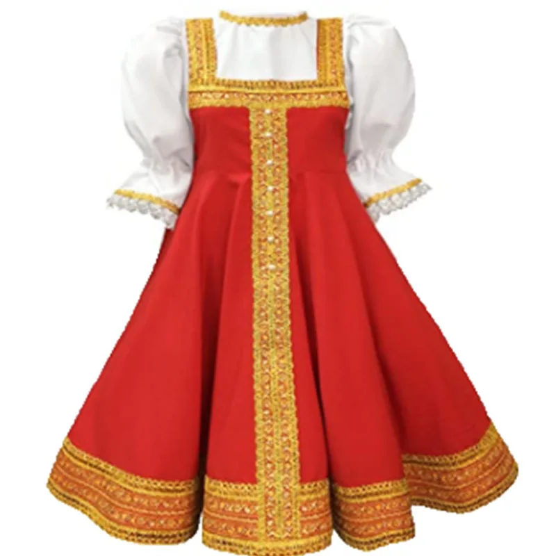 Costume Tradizionale Russo da Ballo, Sarafan Rosso, Abito Folcloristico per Feste Culturali Internazionali, Compleanni, Purim, Natale - immagine 3
