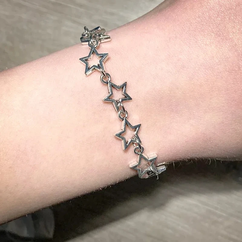Vintage Stars Charm Link Chain Bracelets for Women Girls Punk Grunge Stars Hand Bracelet Y2k Fashion Jewelry Accessories