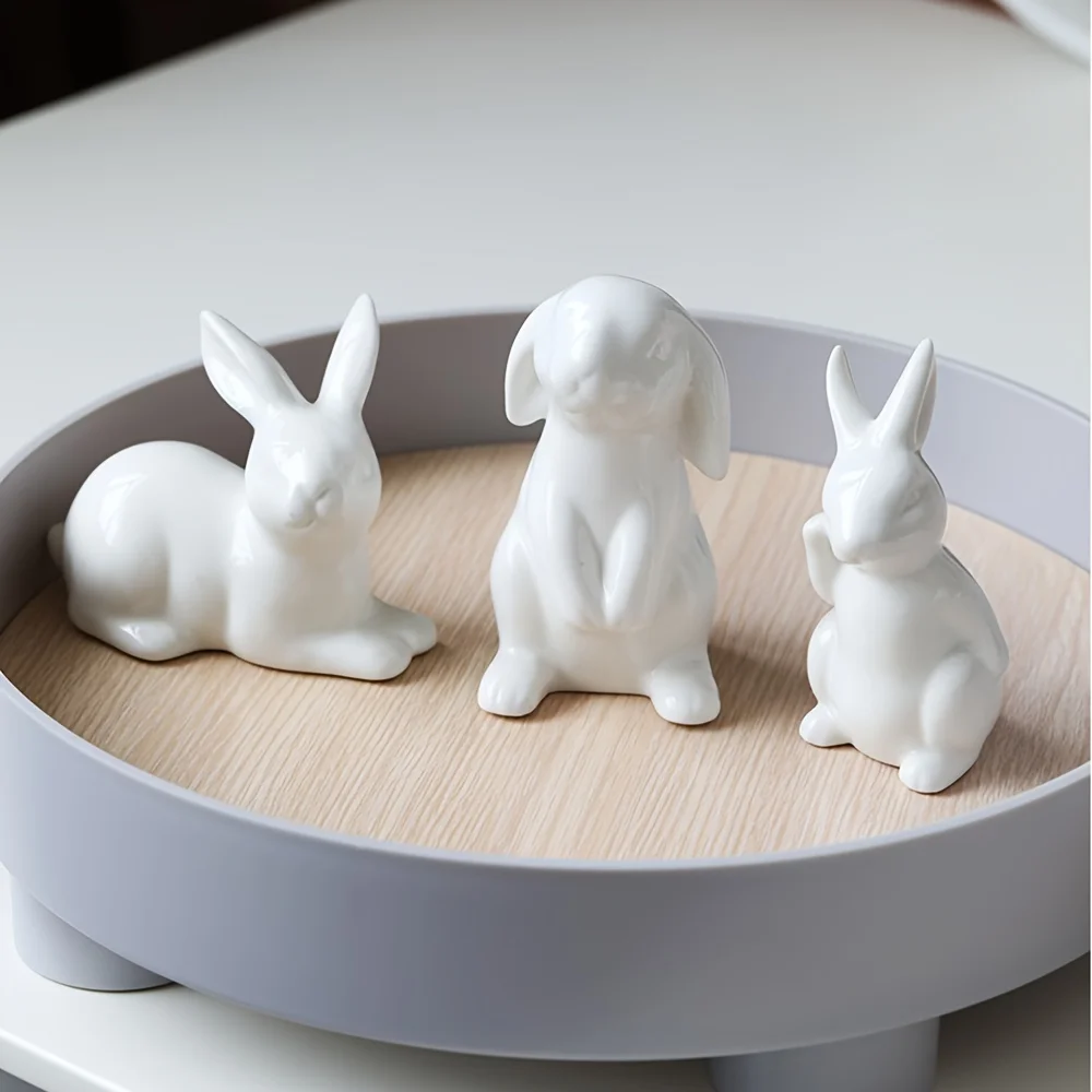 Figuritas de conejo de cerámica para decoración del paisaje, estatua moderna de Animal nórdico, liebre de Pascua, conejo blanco, regalo de porcelana, 1 piezas