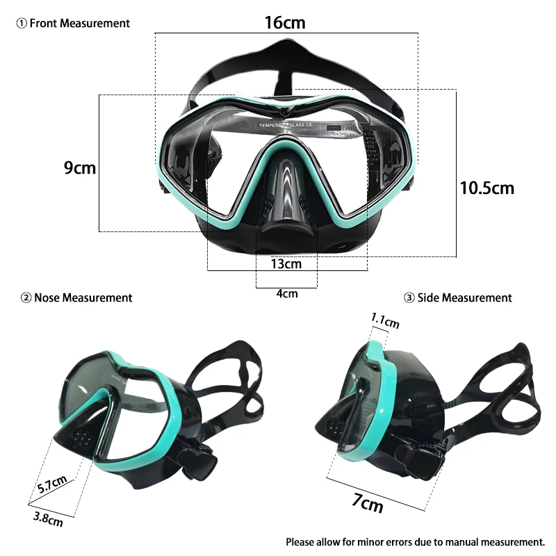 Junhaiins 스노클링 세트 안개 방지 실리콘 강화 유리 다이빙 마스크, 성인 고글 남성용 누출 방지 스노클링 마스크