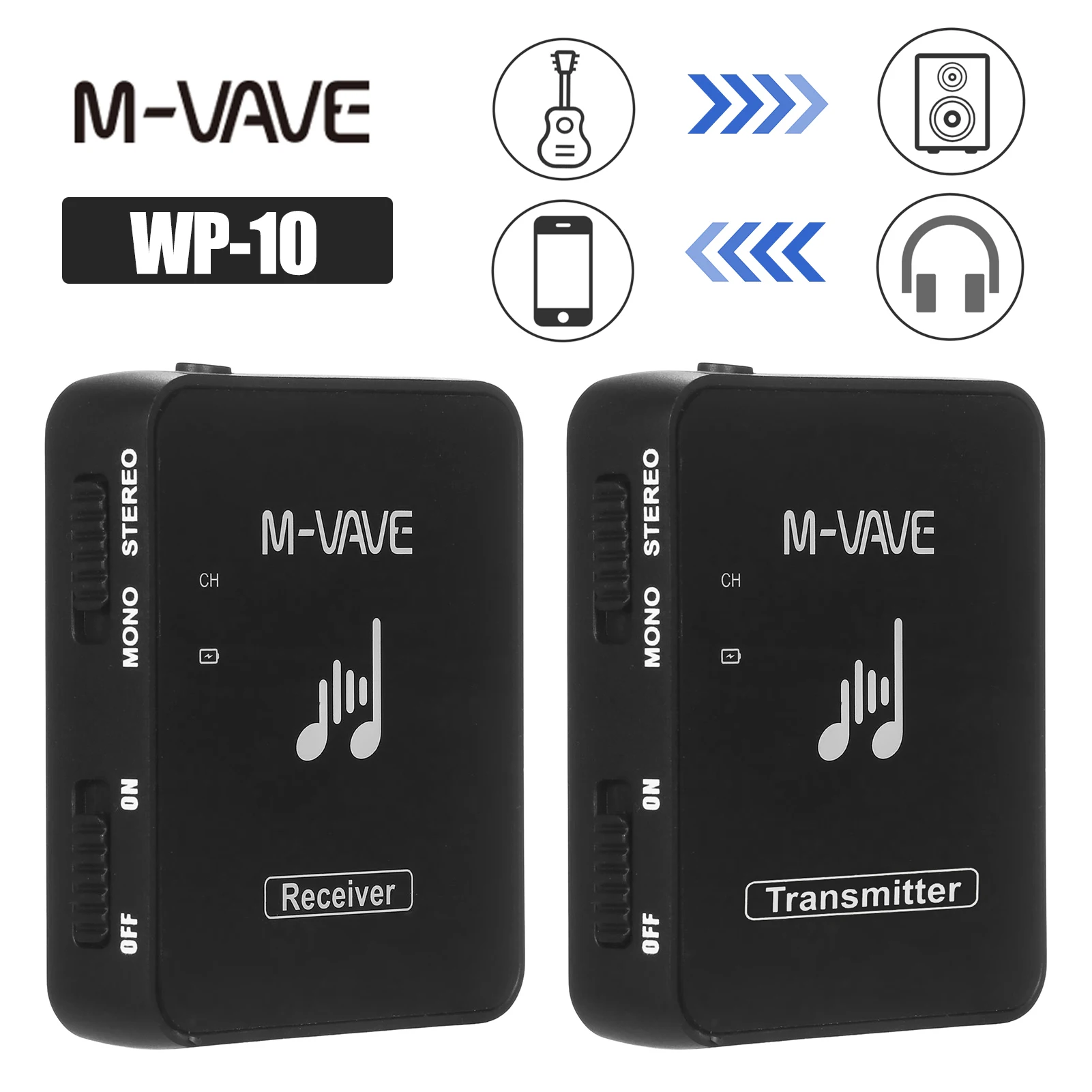 Wireless Earphone Receiver M-VAVE WP-10 Wireless Audio System Monitor Lossless Transmission Stereo Mono Recorder Rechargeable Transmitter