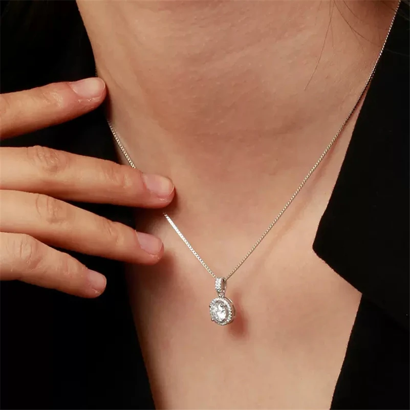 

100% 925 Sterling Silver 2 Carats Diamond Necklace Pendant for Women Collares Mujer Silver 925 Jewelry Diamond Pendant Gemstone