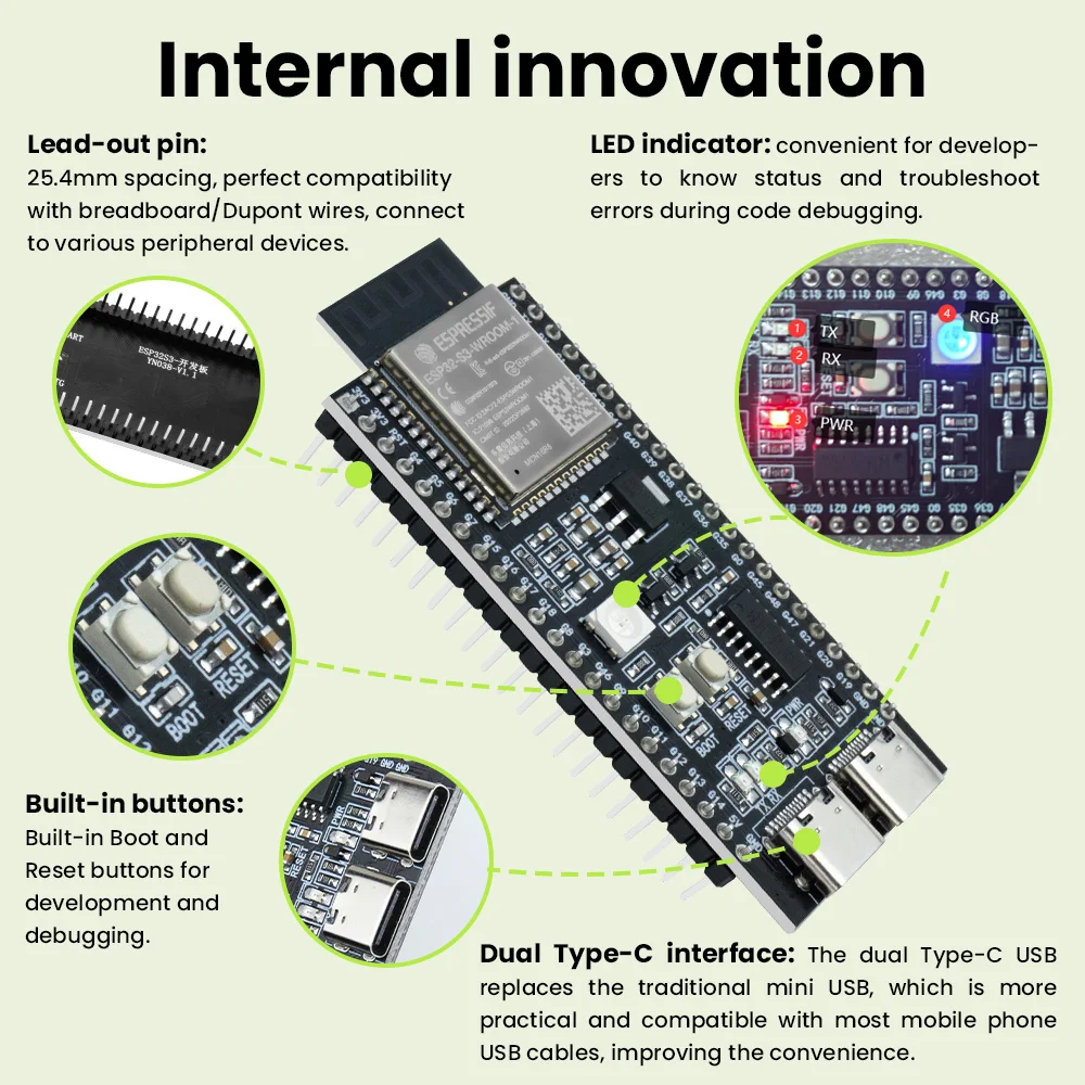 รูปสินค้า บอร์ดพัฒนา ESP32-S3 44 Pin Wi-Fi Bluetooth สำหรับ Arduino