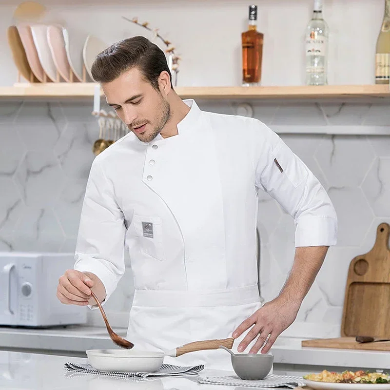 

Куртки шеф-повара с длинным рукавом для мужчин и женщин, пальто шеф-повара для кухни, ресторана, белая женская куртка шеф-повара с длинным рукавом
