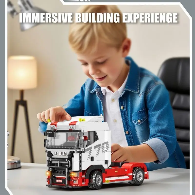 MOC 트럭 헤드 소형 빌딩 블록 엔지니어링 시리즈 트럭 세미 트레일러 트랙터 유닛 조립 자동차 모델 브릭 소년 장난감 선물