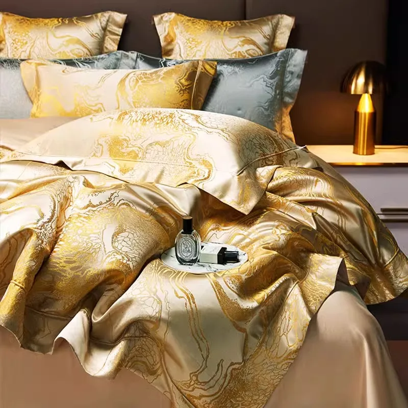 

Luxury villa brocade long-staple cotton four-piece set of light luxury style high-grade jacquard atmospheric bedding six-piece