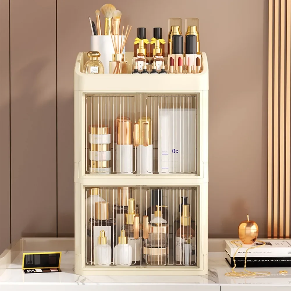 Foldable Storage Box Household Simple Organizer Boxes Double Door Skincare Product Organizer Multi-Layer Stationery Storage Rack
