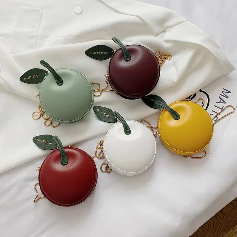 Sweet Circular Bags for Women New Trendy Creative Cherry Chain Crossbody Bag Small Handbags PU Leather Ladies Shoulder Purse