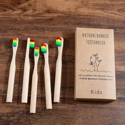 Eco - Friendly Bamboo Toothbrush Set - 5 Pack Medium Bristles (5 Piece Kids rainbow)