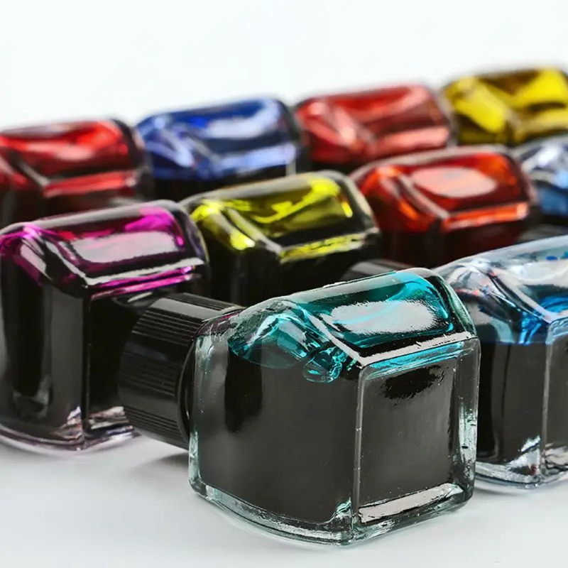 Fountain Pen 30ml Bottled Glass Smooth Writing Refill School Student Stationery Office Supplies 16 Colors