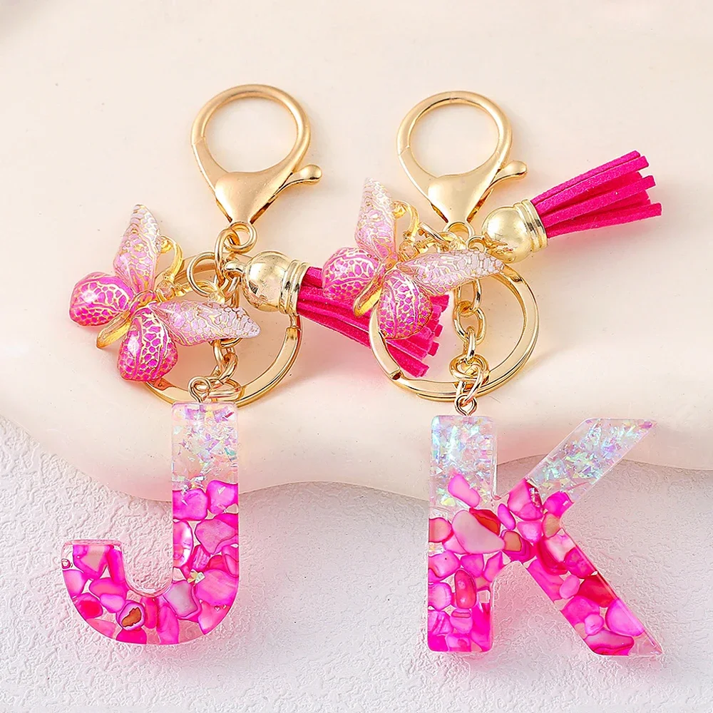 Gradient Pink Intials Letter Key Ring Resin Name Charms Keychain