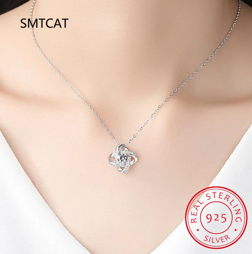 925 Sterling Silver Jewelry Set for Women Forever Love Twist Flower Zirconia Knot Necklace+Earring+Ring Wedding Bijoux de Prata with jewelry set silver jewelry silver jewelry set