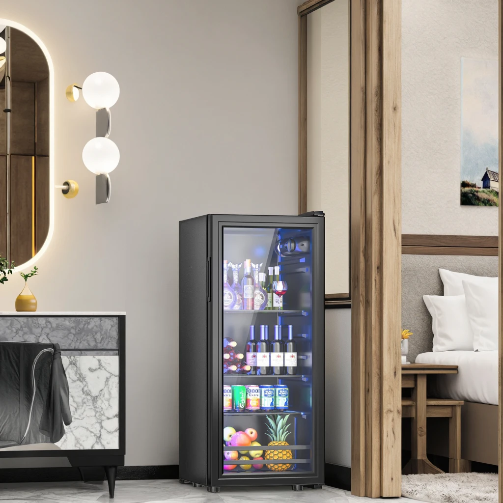 122L Hotel Single Door Mini Fridge For Room Portable Coolers Glass Door Fridge Bar