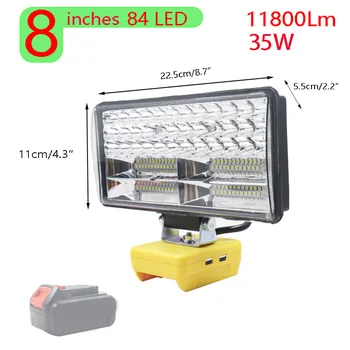 자동차 LED 작업등 손전등, 전기 토치 스포트라이트, Dewalt DCB206 18V 20V 60V 리튬 이온 배터리 USB 보조배터리, 8 인치