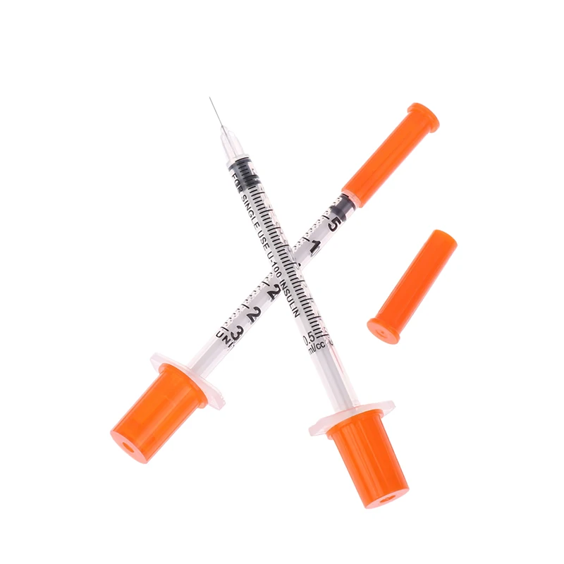 5Pcs 0,3/0,5/1ML Einweg Kunststoff Veterinär Spritze Orange Kappe Sterile Insulin Spritze Mit Nadeln für Pet Farm Tier – Detail 10