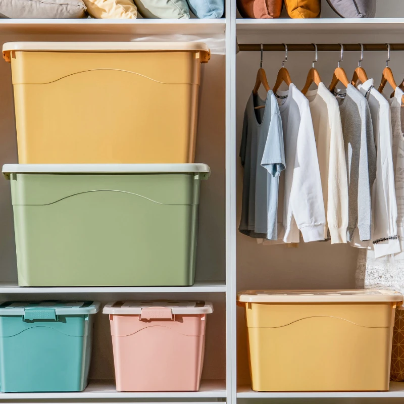 PJDDP Scatole per Armadio con Coperchio e Ruote, 72L Contenitori Plastica Pieghevoli Salvaspazio, Organizer per Armadio Impilabile per Riporre Vestiti Utensili da Cucina Giocattoli,Giallo,3 Pack