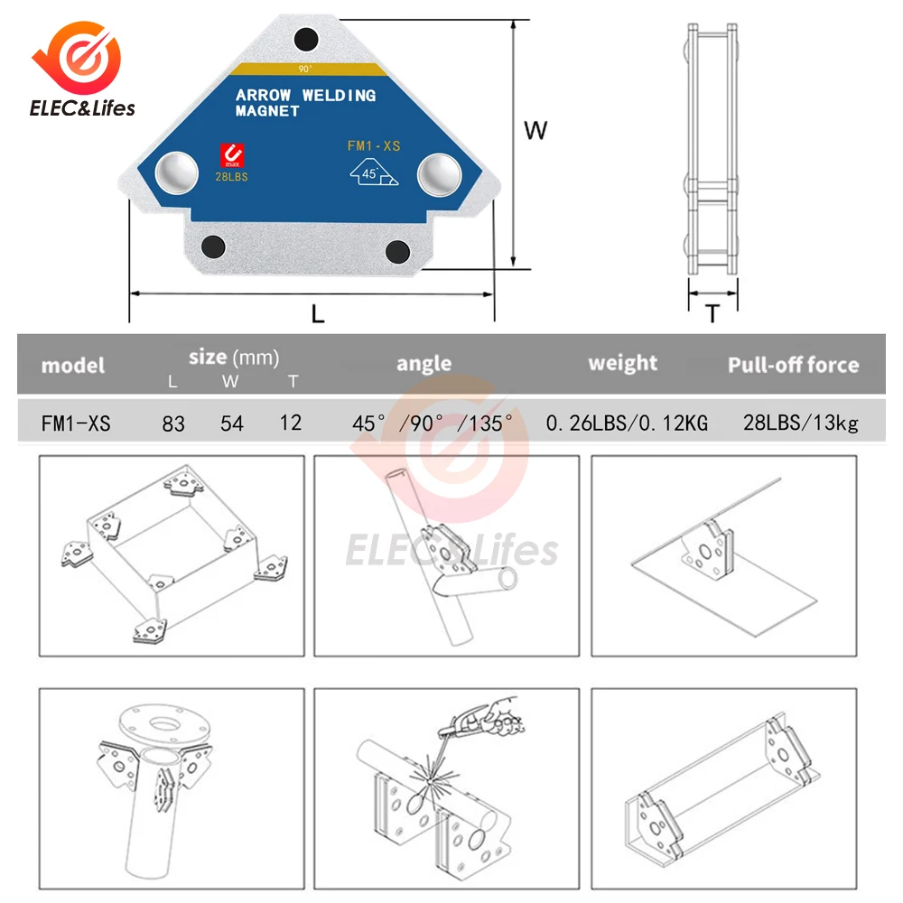 Hot 4pcs 50KG Magnetic Welding Holders Angle Solder Arrow Magnet Weld Fixer Positioner Ferrite Holding Auxiliary Locator Tools