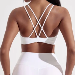 Solid Color High-Strength Women's Fitness Bra with Chest Pad - S (White)
