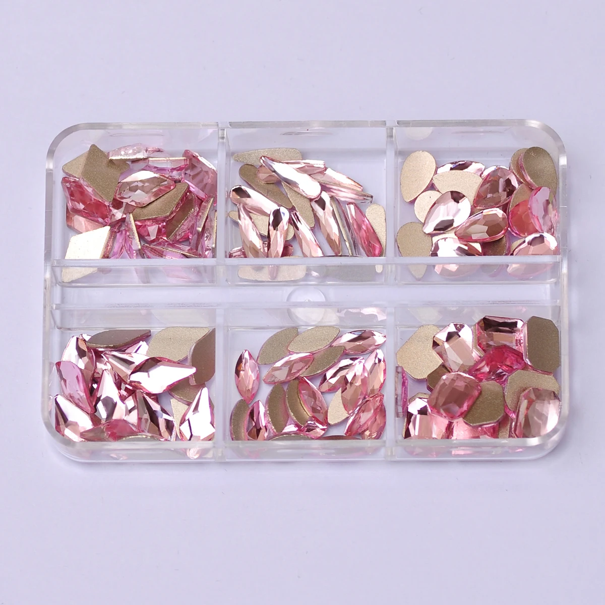 

6 Grids/Box Mixed Shapes Light Rose Nail Rhinestones Nail Charms Accesories Flat Bottom Glitter Gems DIY Nails Art 3D Decoration