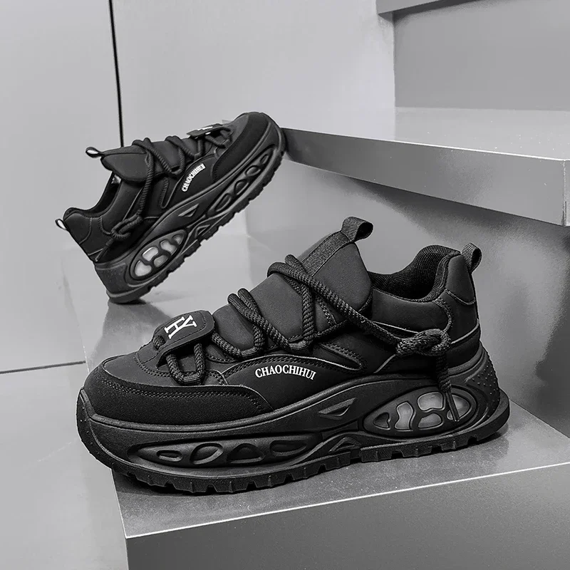 Chunky Sneaker Men Designer Sport Shoes Fashion Casual Microfiber Leather Fabric Breathable Height Increased Flat Platform Shoes 2