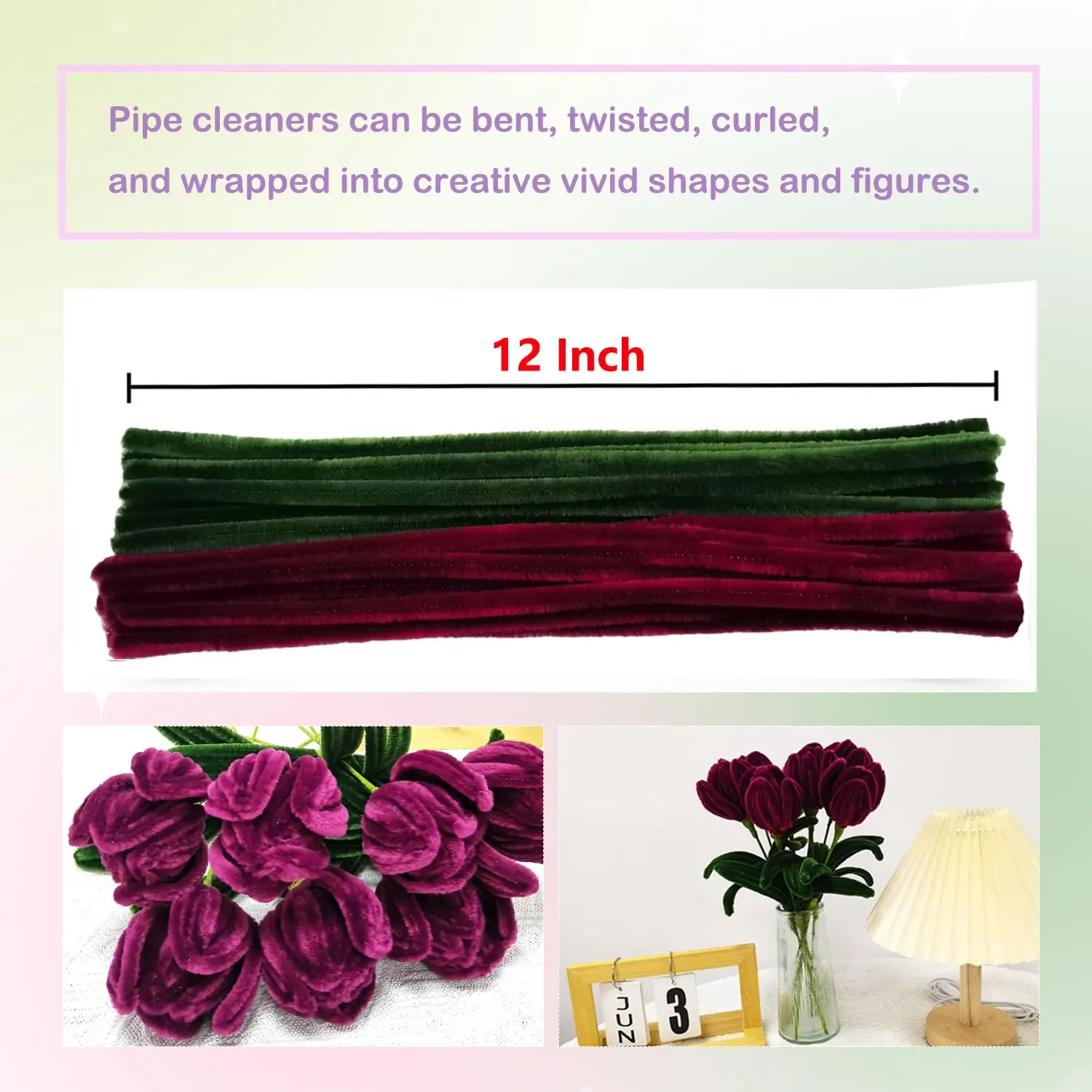 221 Pcs Craft Pipe Clearners Flower Set,Chenille Stem Pipecleaner Kit for Craft Tulip Bouquet Making,DIY Projects and Hol